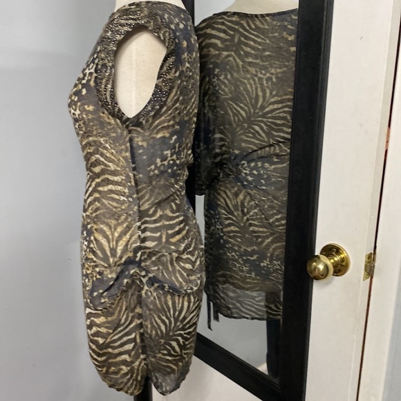 VINTAGE SHEER ONE SLEEVE SIDE-ROUCHING SEXY BATHING SUIT COVER 100% SILK - Picture 8 of 12